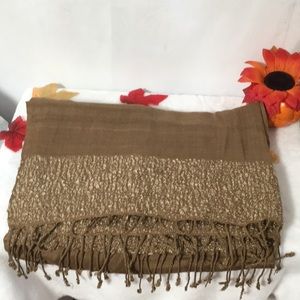 Woman’s beautiful light brown dark tan shawl scarf 100% viscose. Made in India